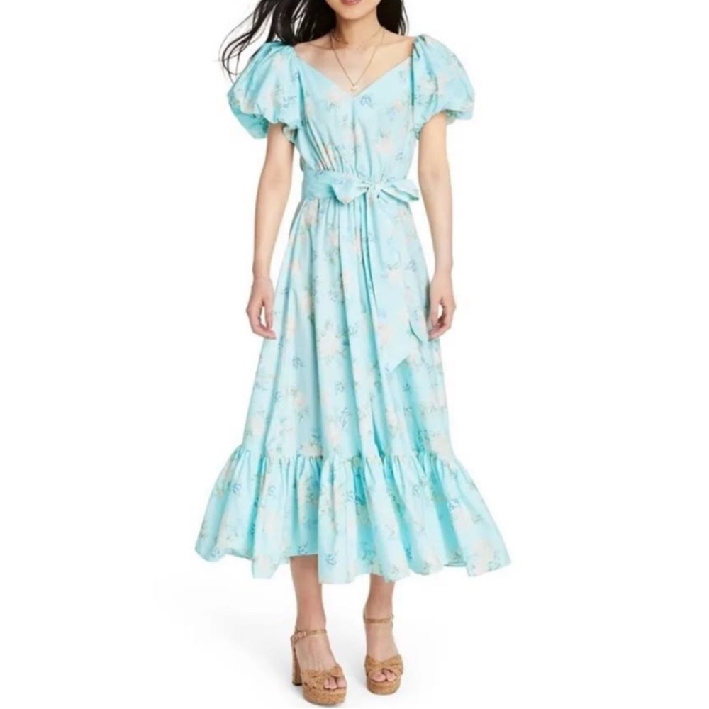 NWT LoveShackFancy x Target Blue Rose Floral  Ruffle Puff Sleeve Dress
